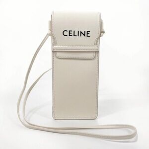 CELINE White Leather Logo Sunglasses Case Shoulder Bag Authentic Unisex